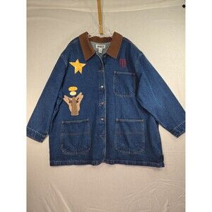Vintage Haik's Denim Barn Chore Coat Jacket Angels Stars Hearts Women's 3X Plus